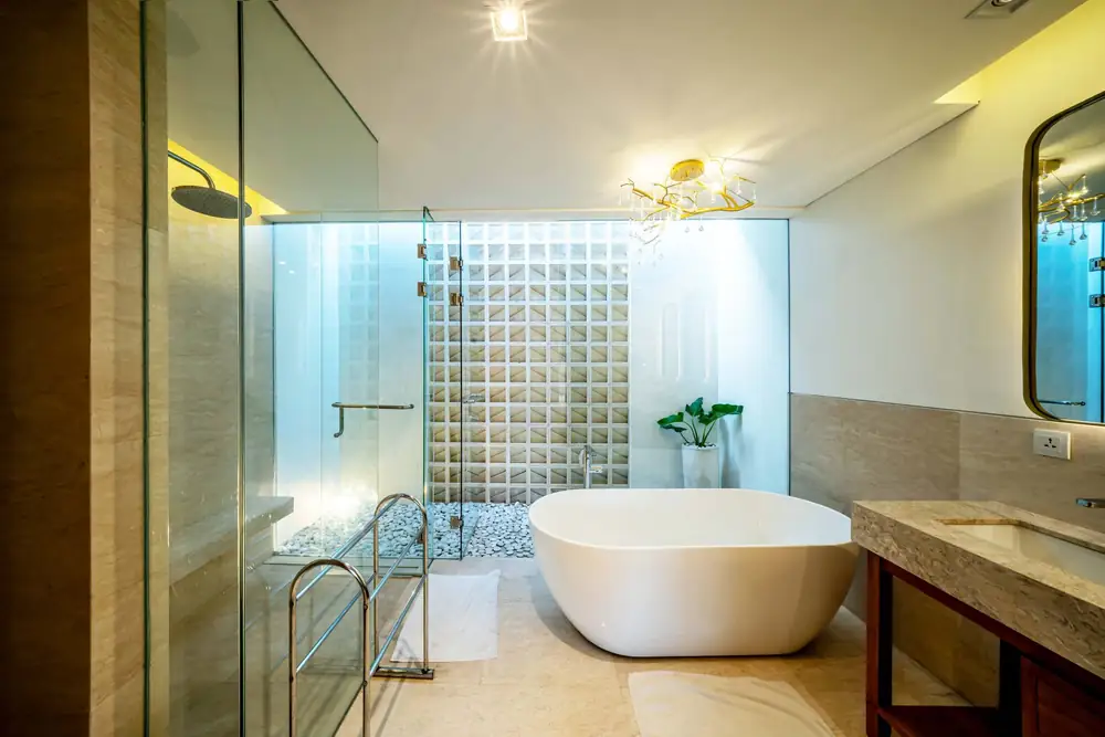 Bathroom with freestanding tub