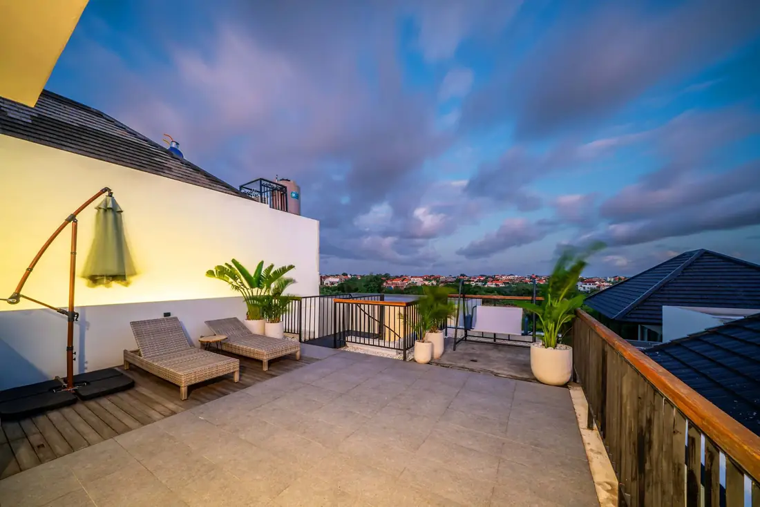The rooftop at dusk